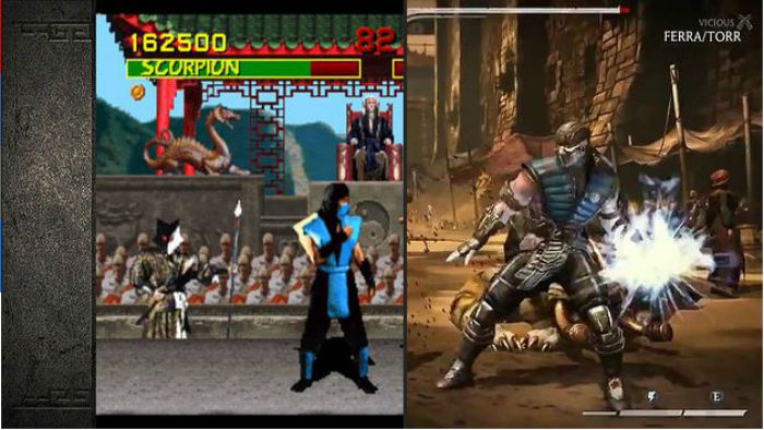 Mortal Kombat. Слева - первая часть, вышедшая в 1992 году, справа - последняя часть игры.